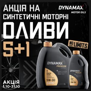 Акція на синтетичні моторні оливи DYNAMAX 5+1