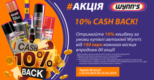 Акція WYNN'S - 10% CASH BACK!